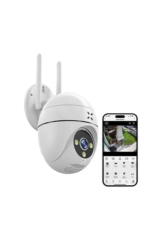 Akıllı Güvenlik Kamerası PTZ Wi-Fi 350° IP65 Mobil Kontrol IP65 Çift Yönlü Ses Siren ve Led 
